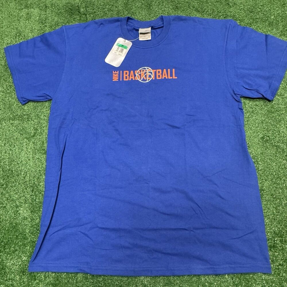 Vintage Nike Basketball T-Shirt Mens XL Blue Deadstock 2002 Swoosh Graphic Tee - Picture 1 of 7